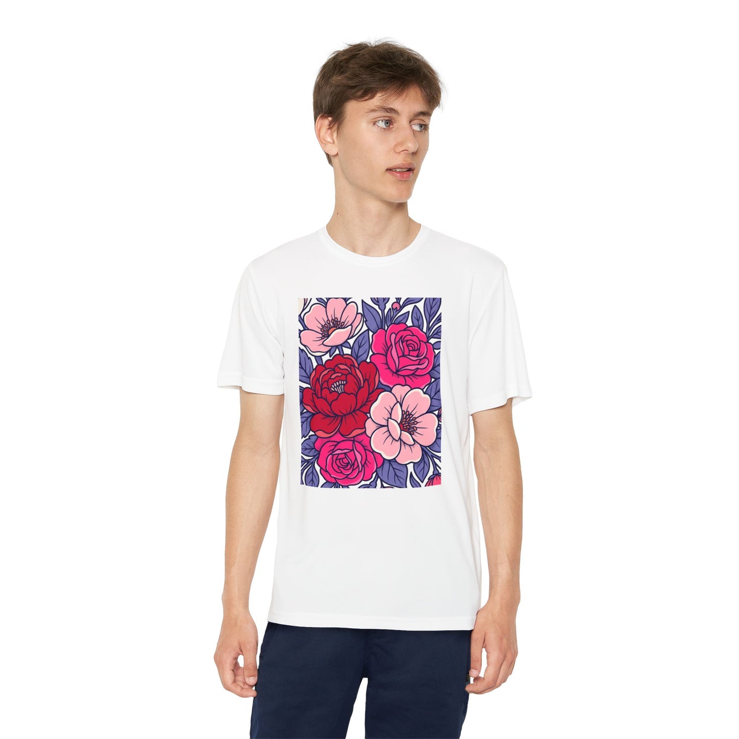 Youth Floral Tee — Pink & Red Rose Square Graphic