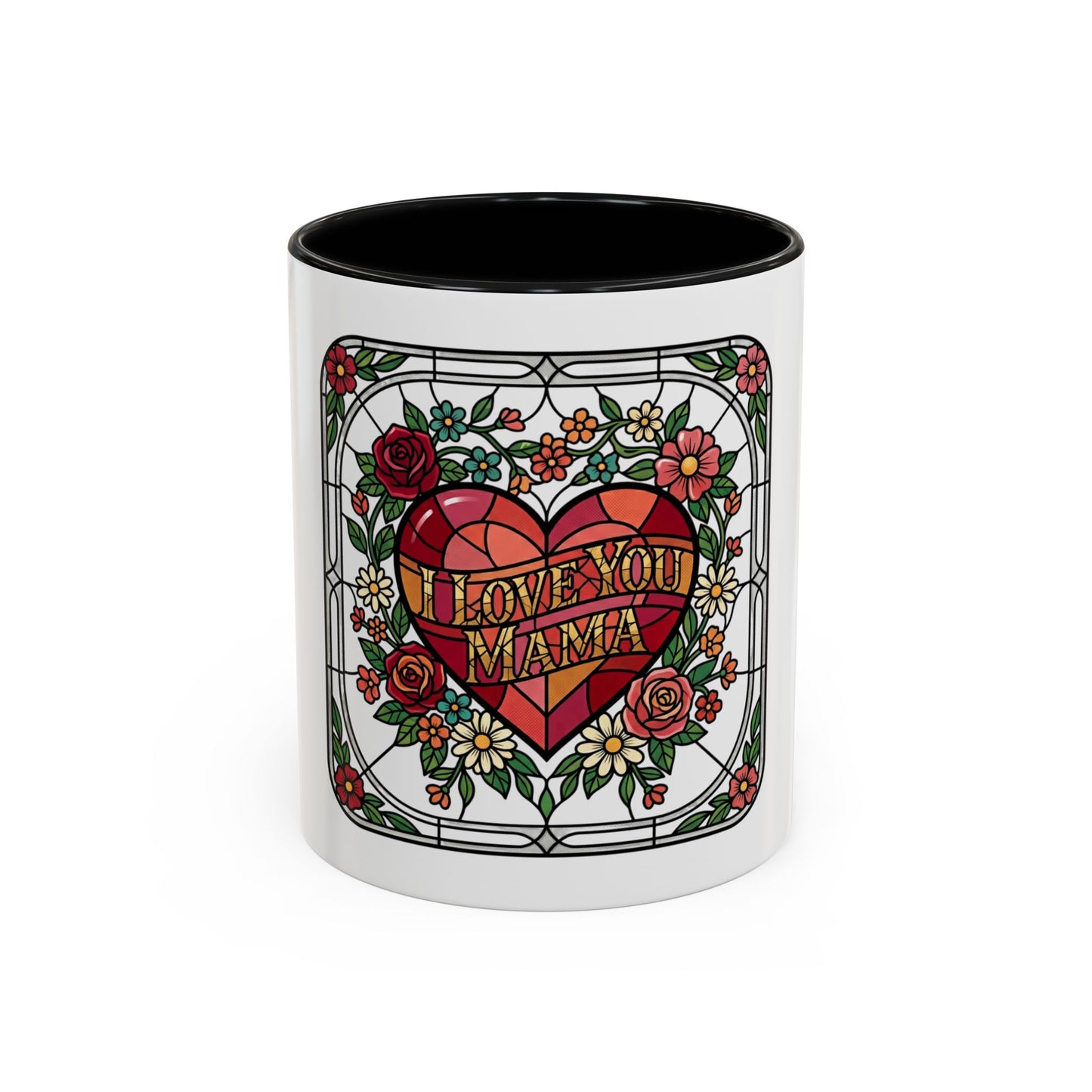 Love You Mama Stained Glass Heart Accent Coffee Mug