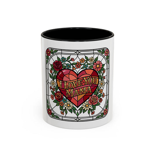 Love You Mama Stained Glass Heart Accent Coffee Mug