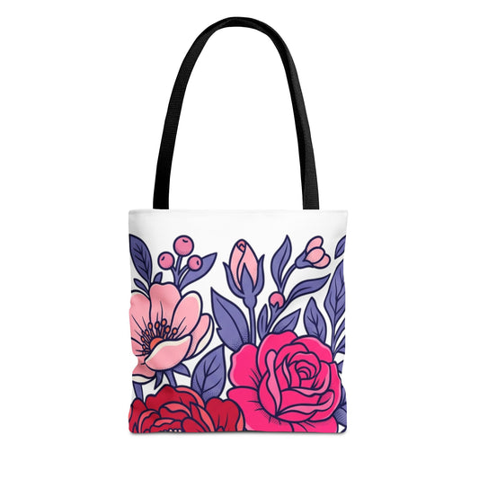 Floral Rose Bouquet Tote Bag – Pink & Purple All-Over Print