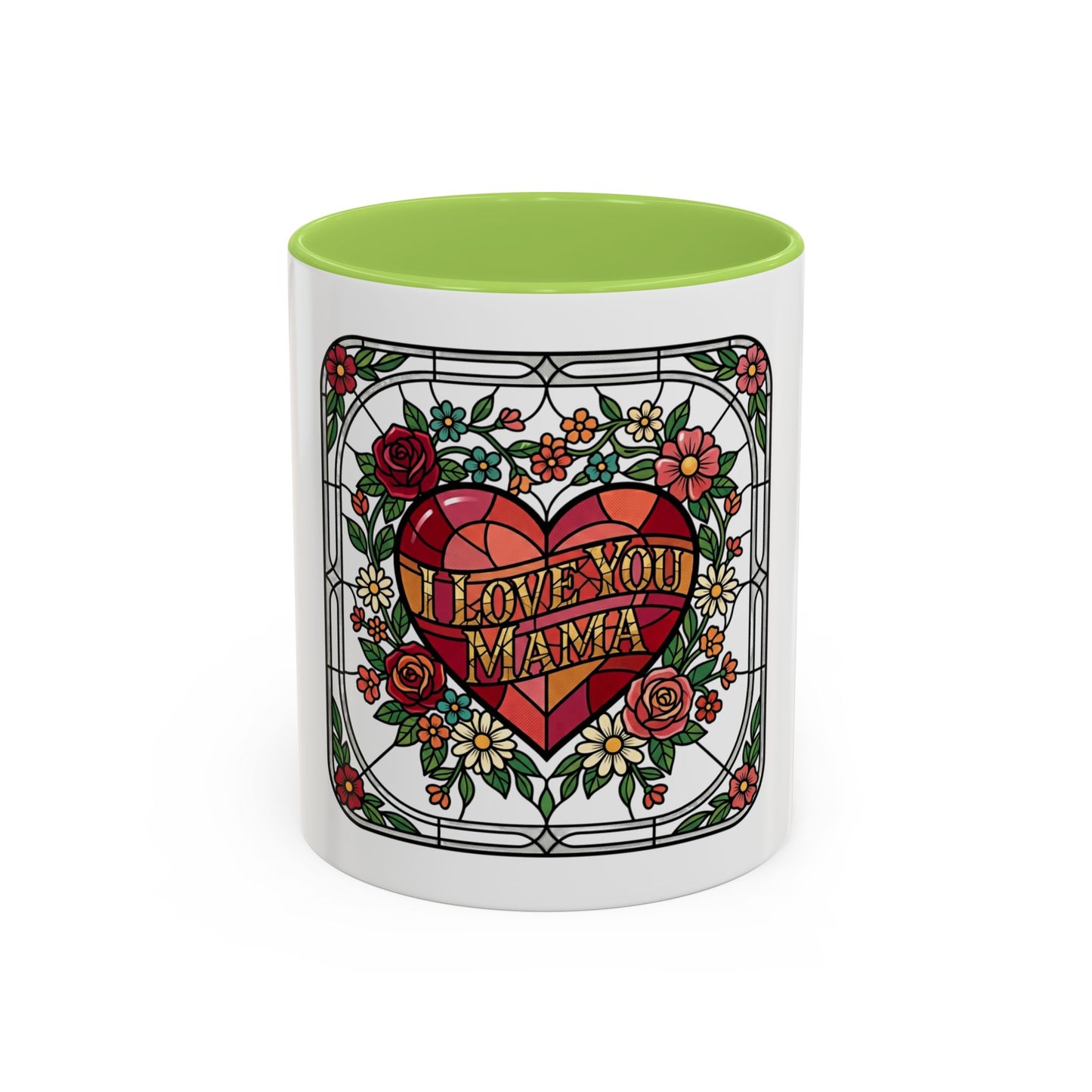 Love You Mama Stained Glass Heart Accent Coffee Mug