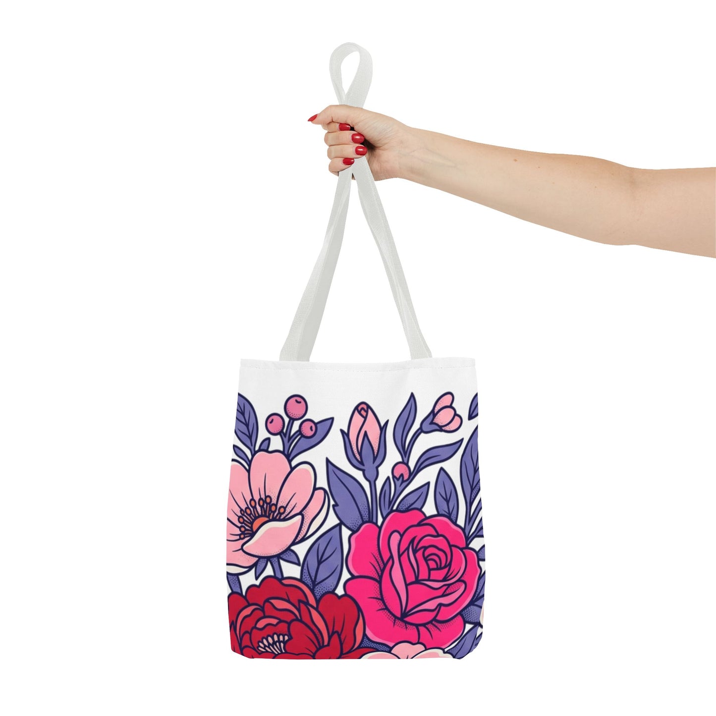 Floral Rose Bouquet Tote Bag – Pink & Purple All-Over Print