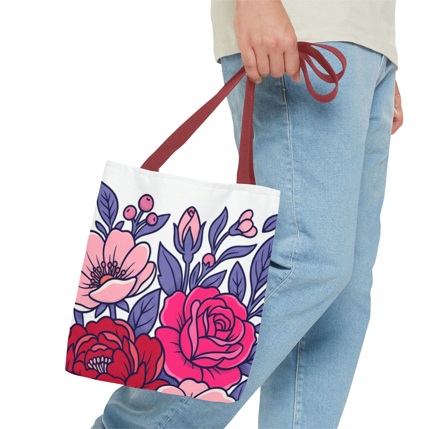 Floral Rose Bouquet Tote Bag – Pink & Purple All-Over Print