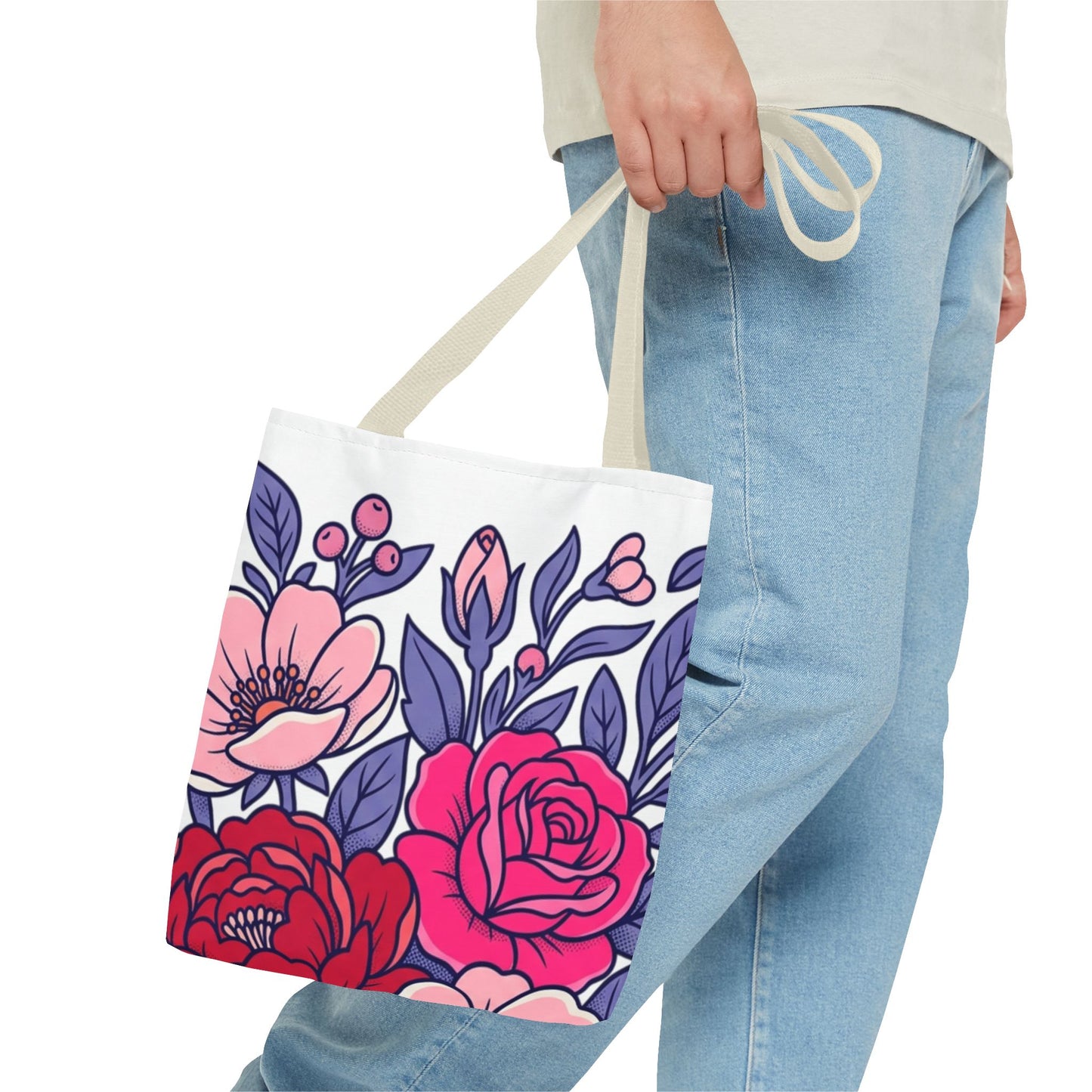 Floral Rose Bouquet Tote Bag – Pink & Purple All-Over Print