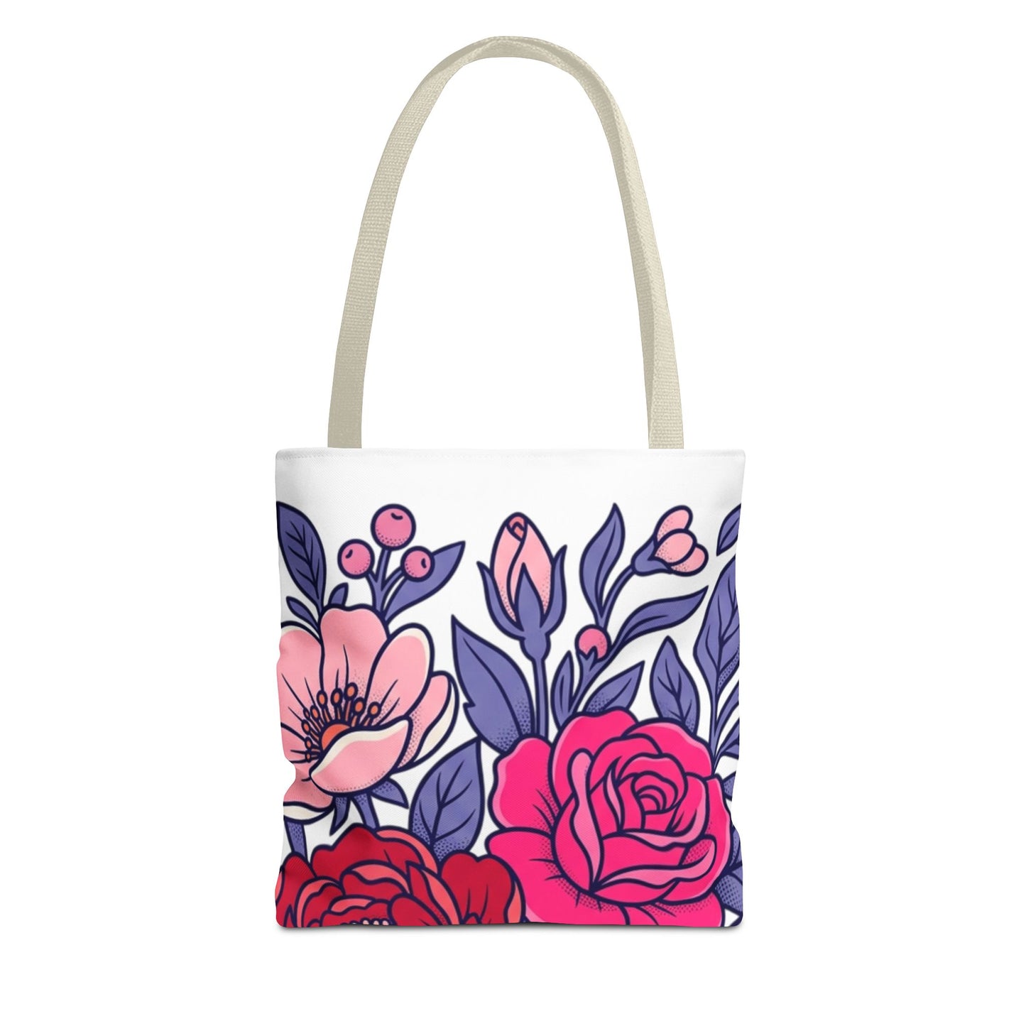 Floral Rose Bouquet Tote Bag – Pink & Purple All-Over Print