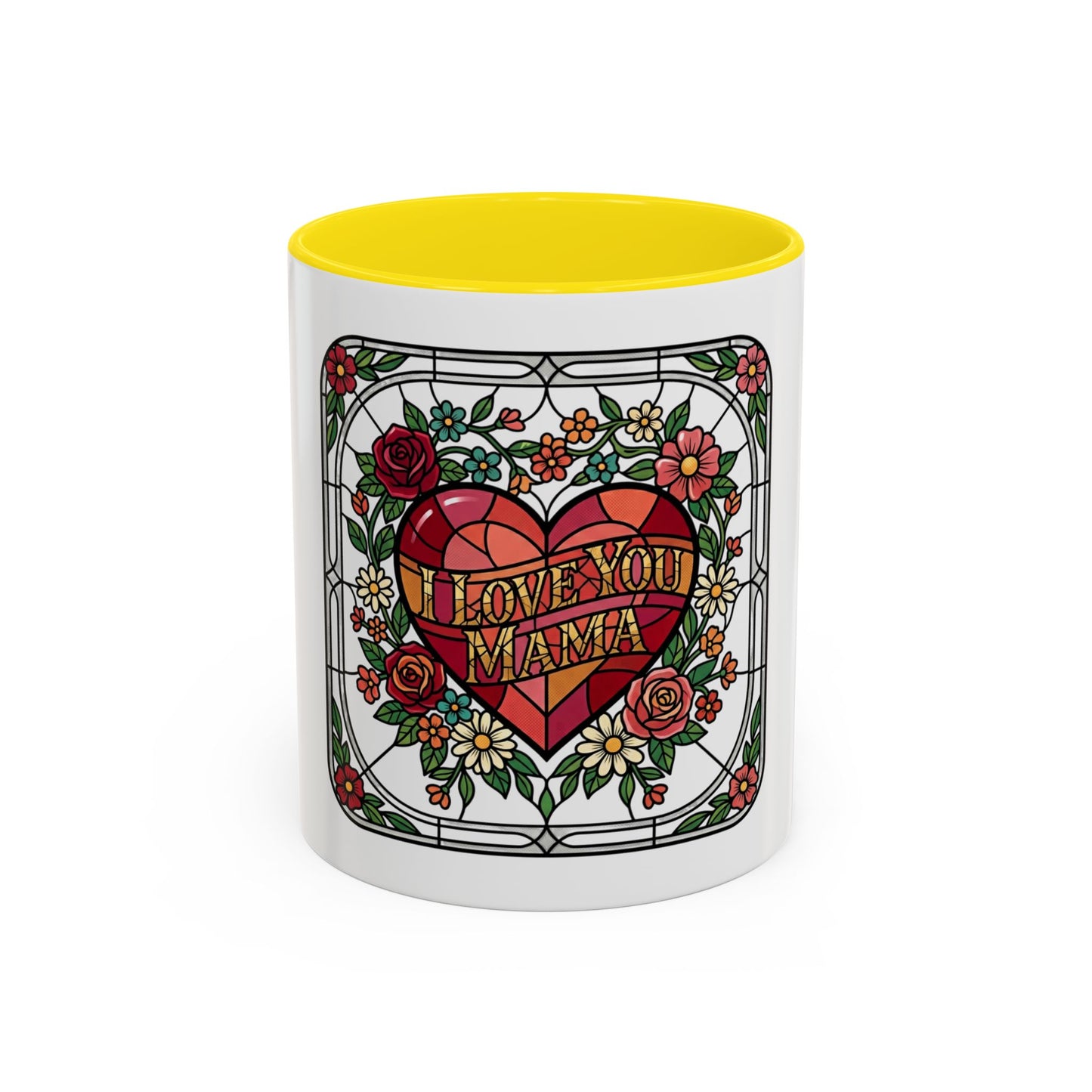 Love You Mama Stained Glass Heart Accent Coffee Mug