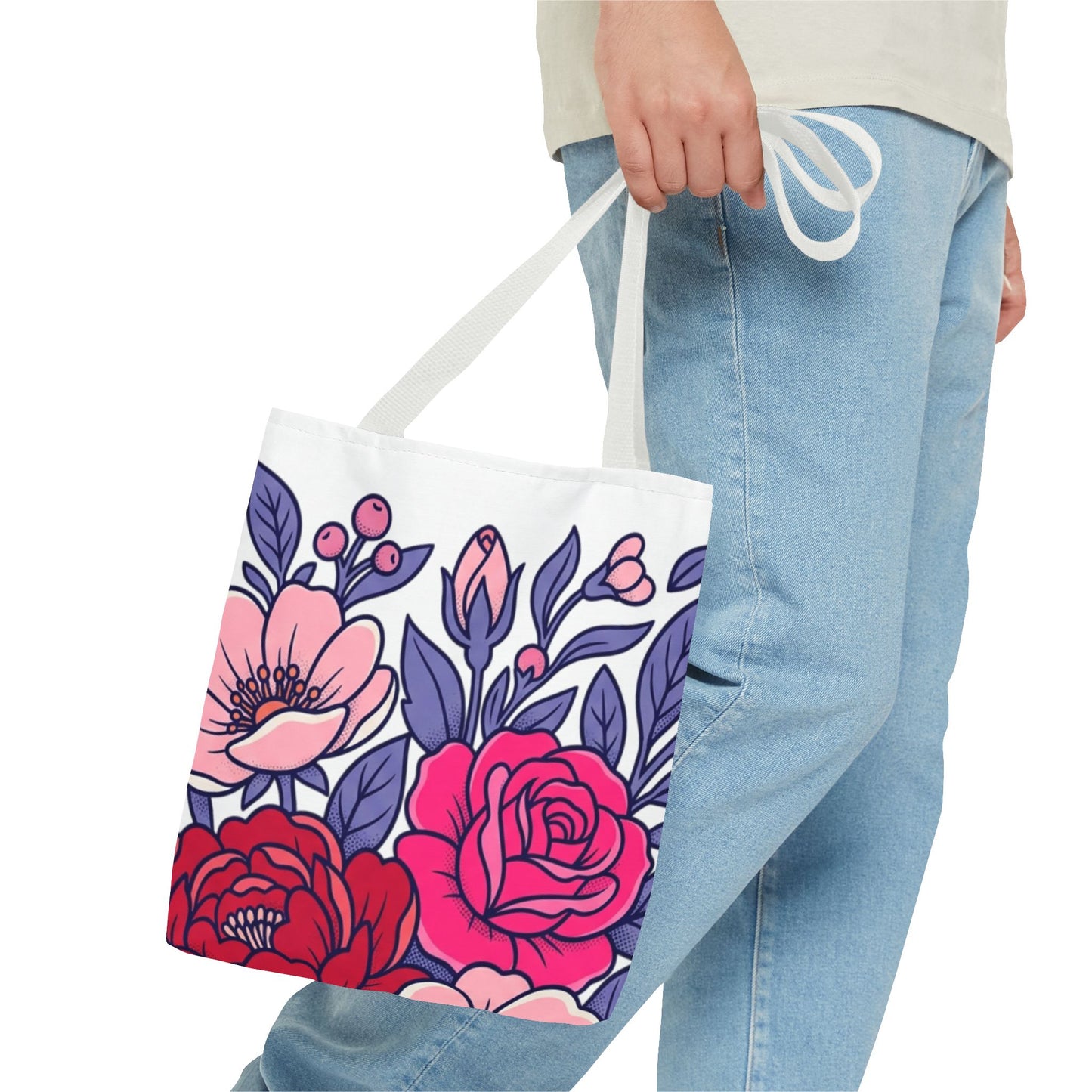 Floral Rose Bouquet Tote Bag – Pink & Purple All-Over Print
