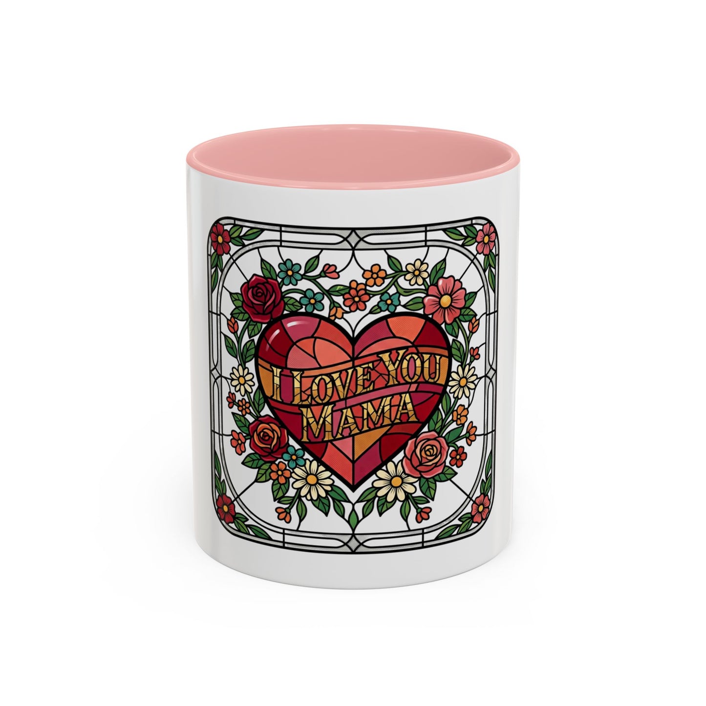 Love You Mama Stained Glass Heart Accent Coffee Mug