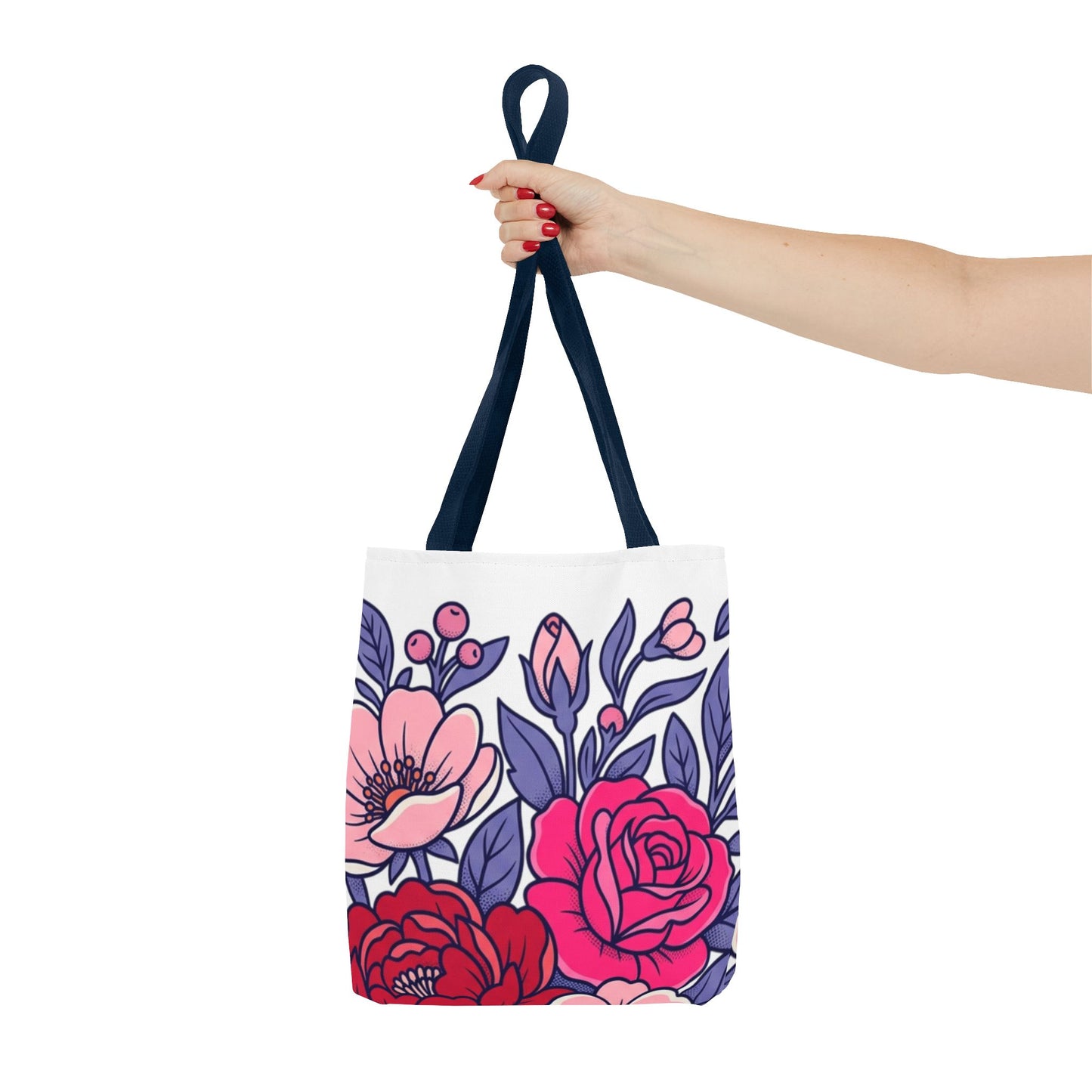 Floral Rose Bouquet Tote Bag – Pink & Purple All-Over Print