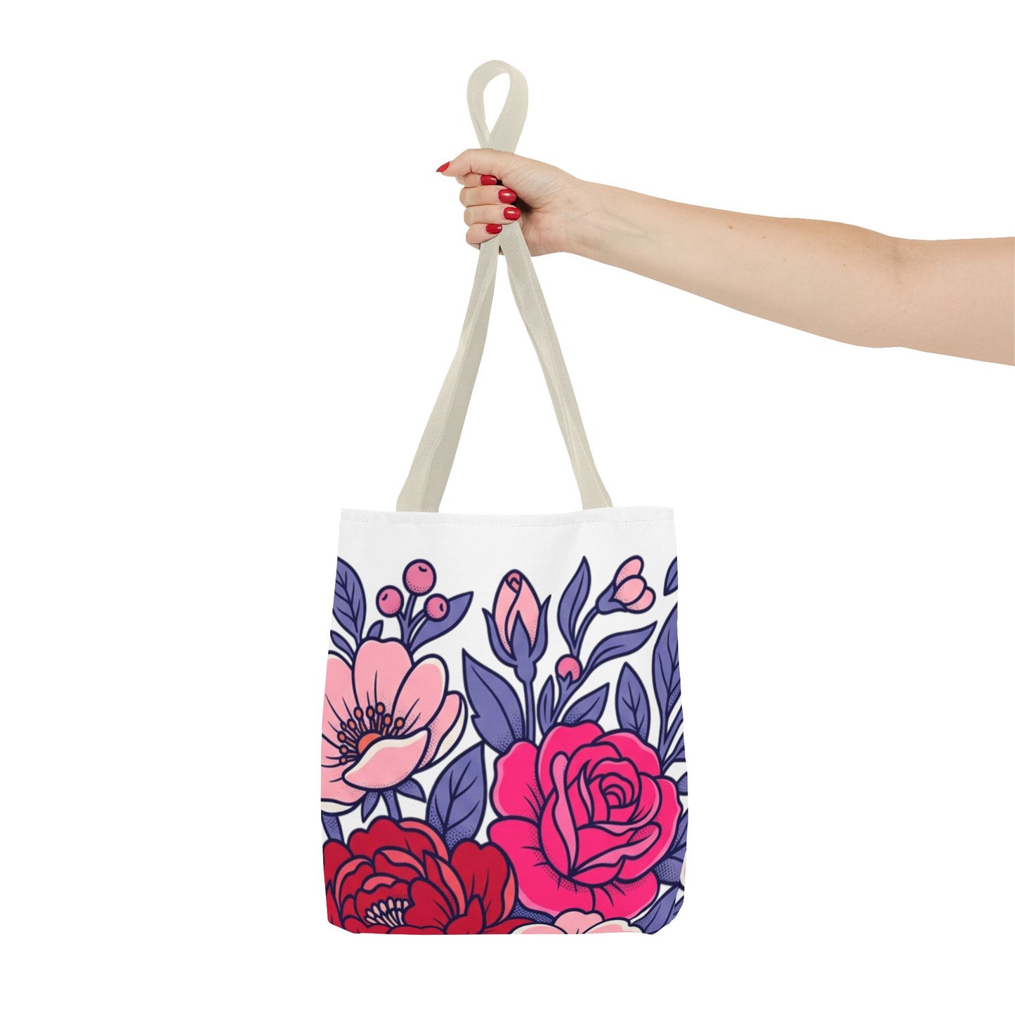 Floral Rose Bouquet Tote Bag – Pink & Purple All-Over Print