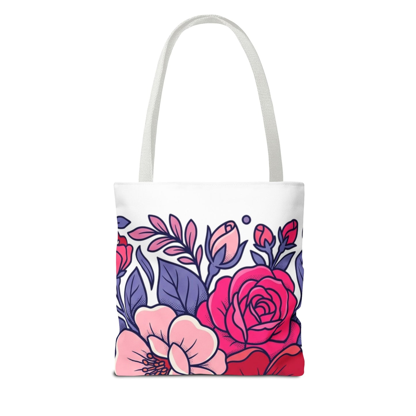 Floral Rose Bouquet Tote Bag – Pink & Purple All-Over Print