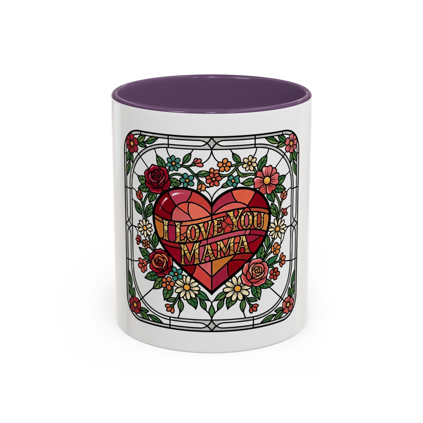 Love You Mama Stained Glass Heart Accent Coffee Mug
