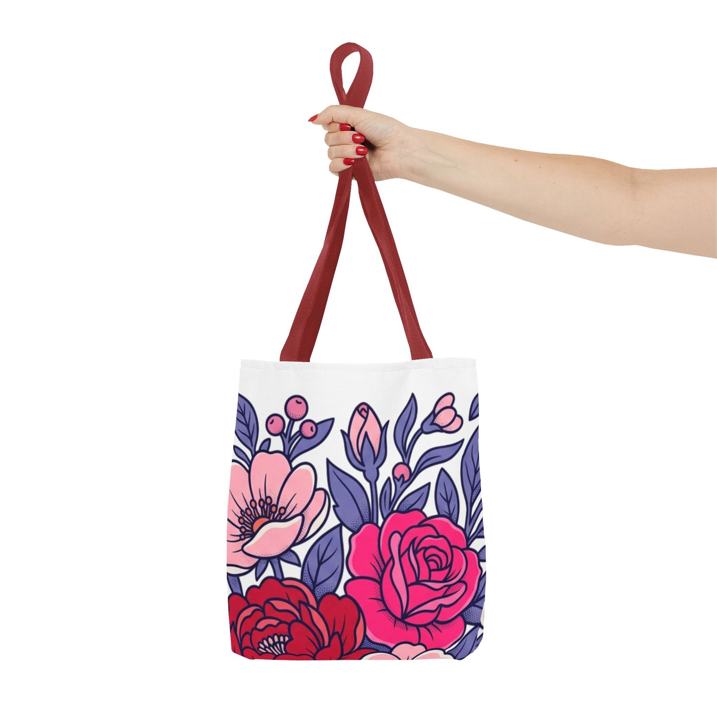 Floral Rose Bouquet Tote Bag – Pink & Purple All-Over Print