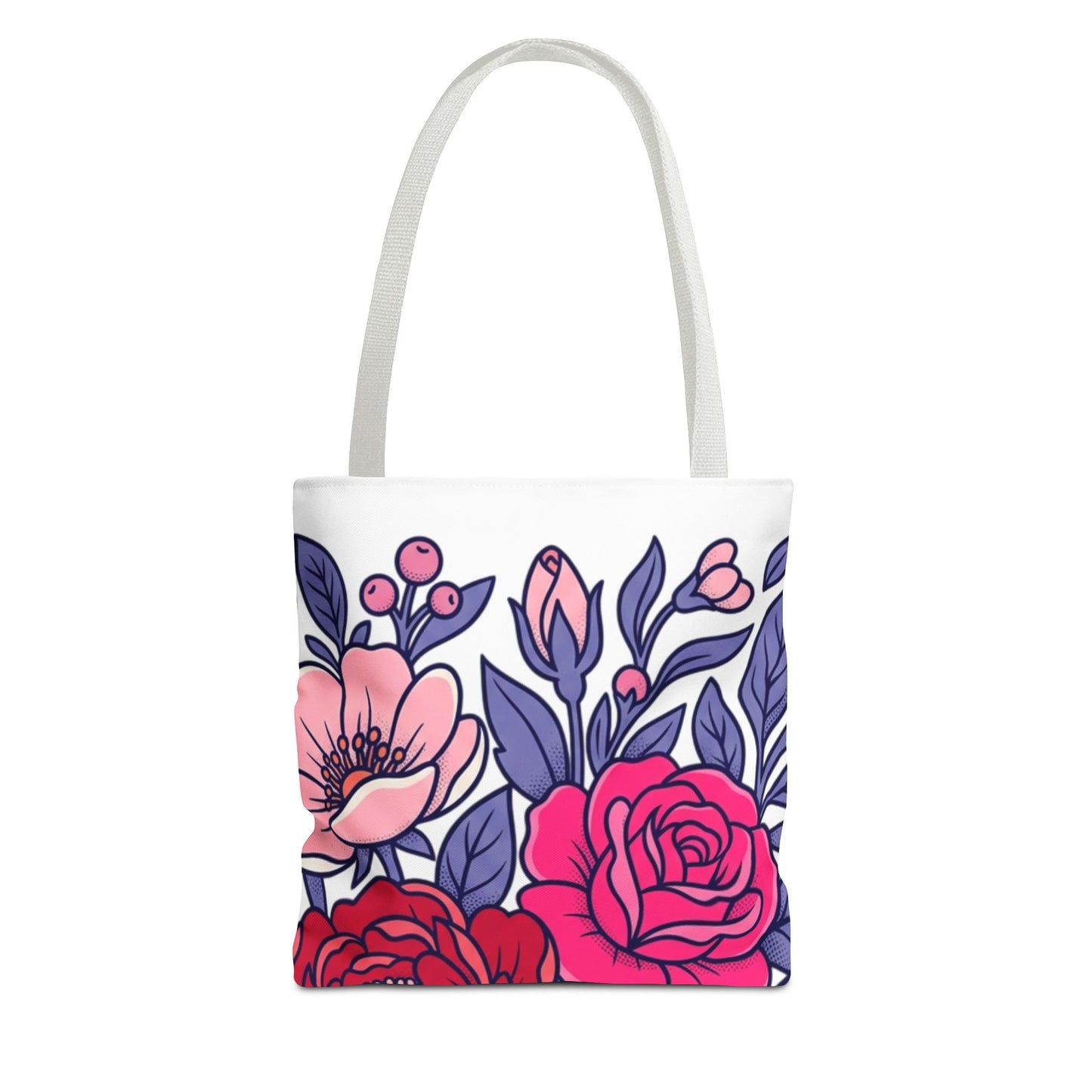 Floral Rose Bouquet Tote Bag – Pink & Purple All-Over Print